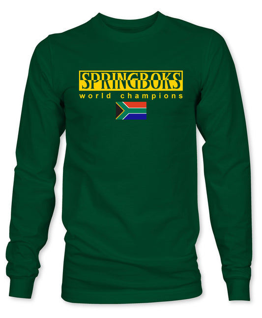 Mens Springboks World Champions Split Text Rugby Long Sleeve T-Shirt