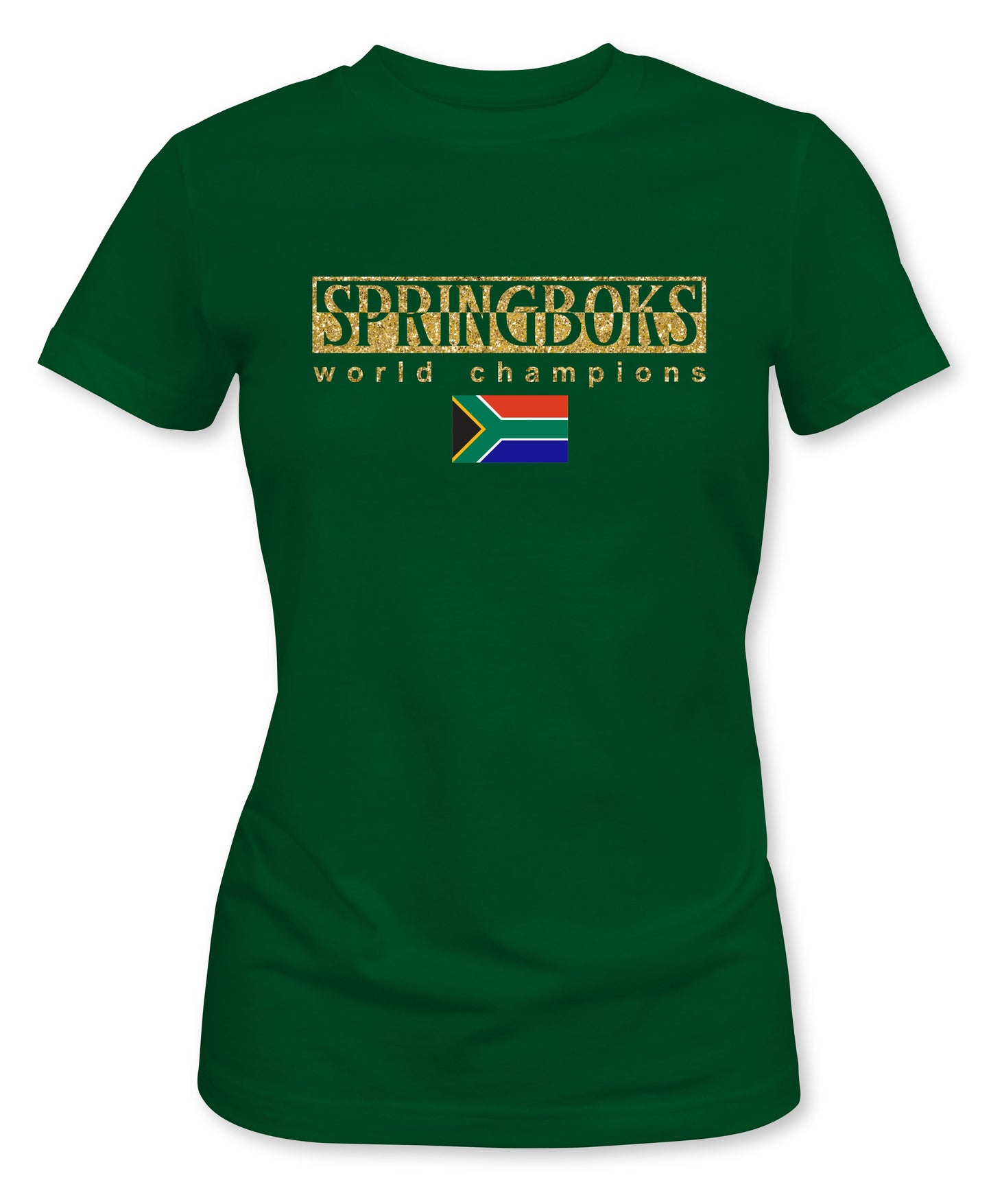 Ladies Fit Glitter Springboks W/Champions Split Text Rugby T-shirt