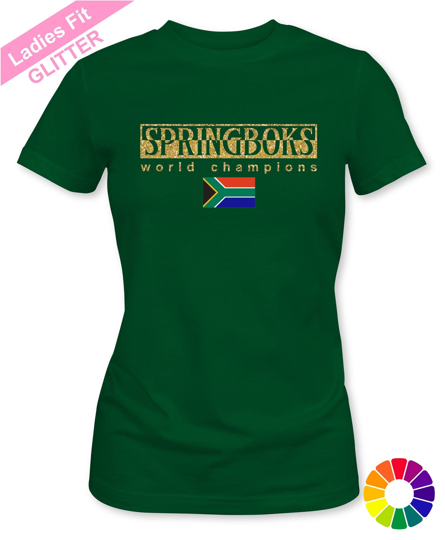 Ladies Fit Glitter Springboks W/Champions Split Text Rugby T-shirt